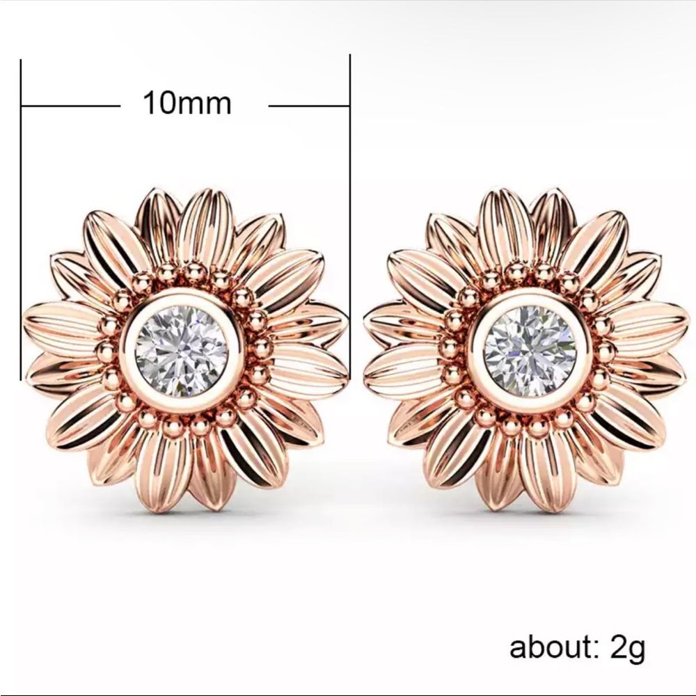 Sterling Silver Diamond Sunflower Stud Earrings - Picture 4 of 4